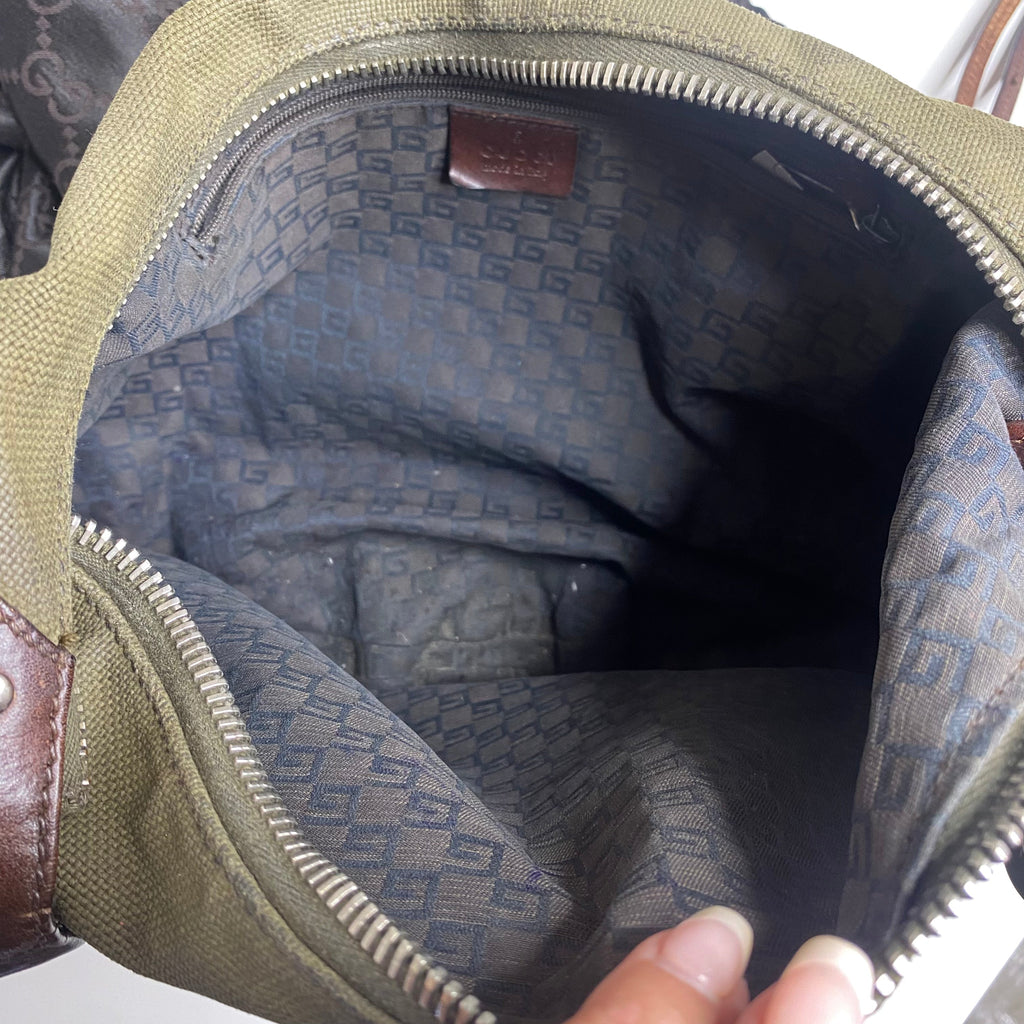 GUCCI Half Moon Canvas Shoulder Bag Khaki Green