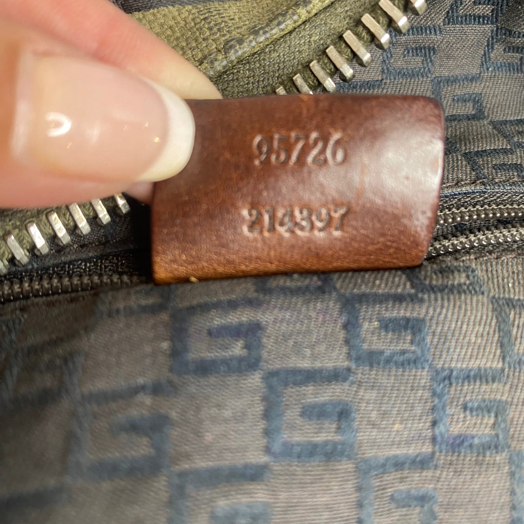 GUCCI Half Moon Canvas Shoulder Bag Khaki Green