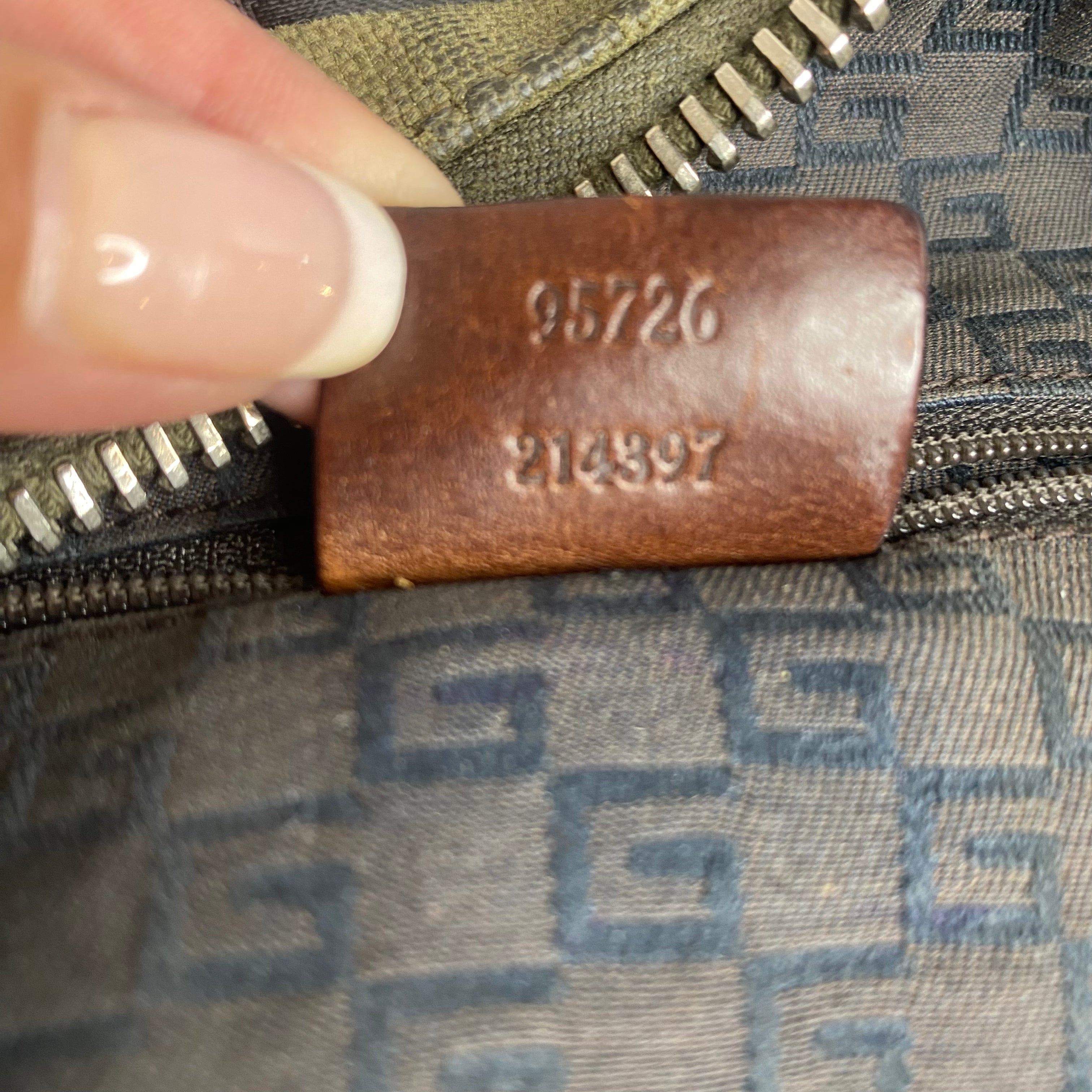 GUCCI Half Moon Canvas Shoulder Bag Khaki Green