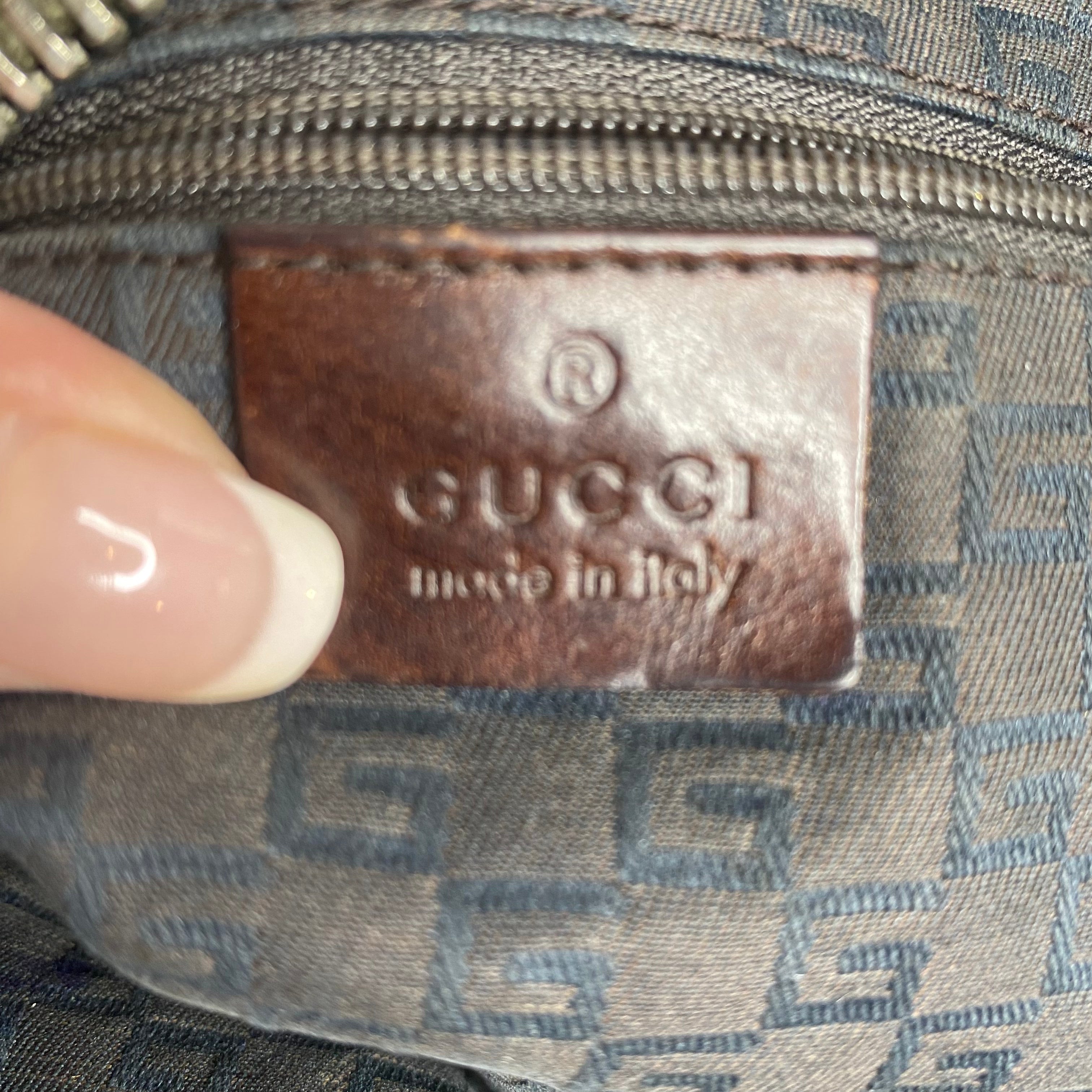 GUCCI Half Moon Canvas Shoulder Bag Khaki Green