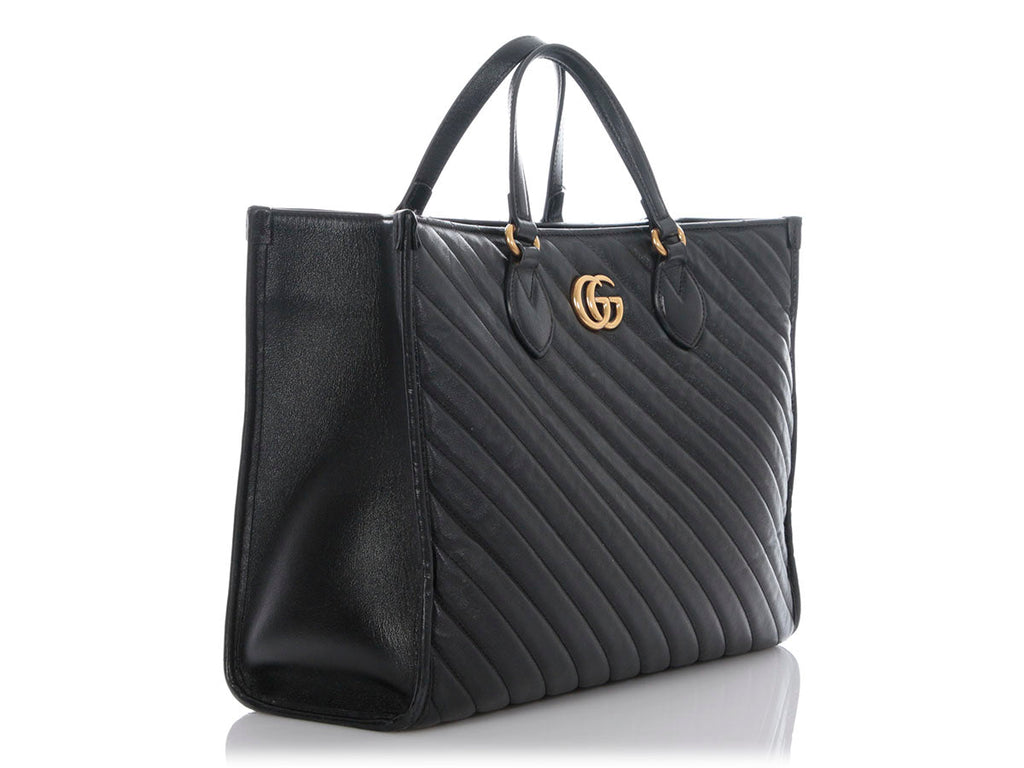 Gucci Black Matelass� Diagonal GG Marmont Tote
