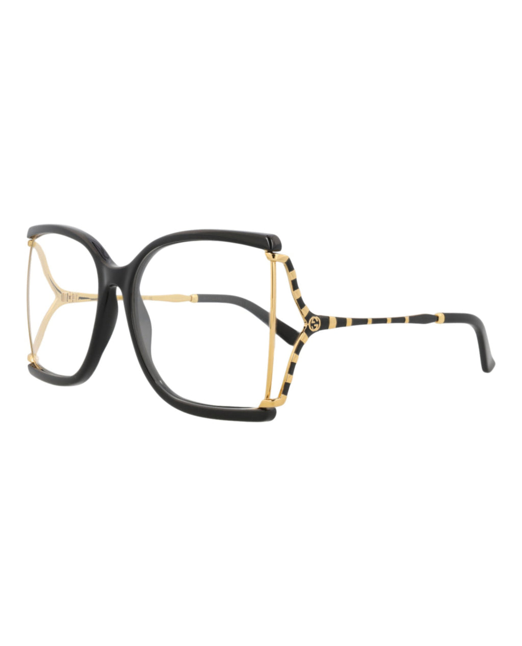 Gucci Womens Square/Rectangle Black Gold Transparent Fashion Designer Eyewear