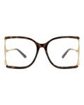 Gucci Womens Square/Rectangle Havana Gold Transparent Fashion Designer Eyewear