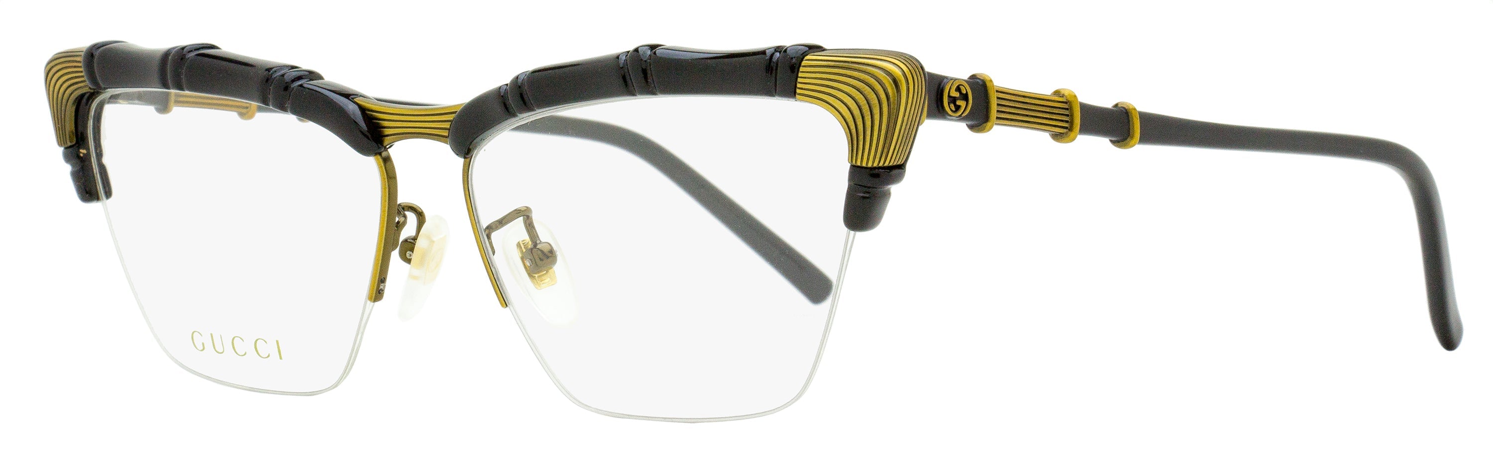 Gucci Bamboo Signature Eyeglasses GG0660O 001 Black/Antique Gold 58mm Black Antique Gold