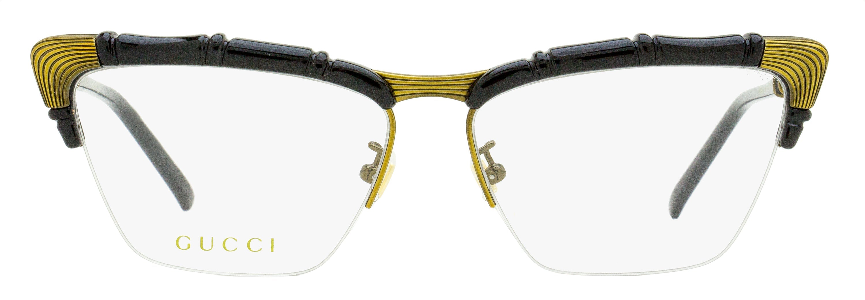 Gucci Bamboo Signature Eyeglasses GG0660O 001 Black/Antique Gold 58mm