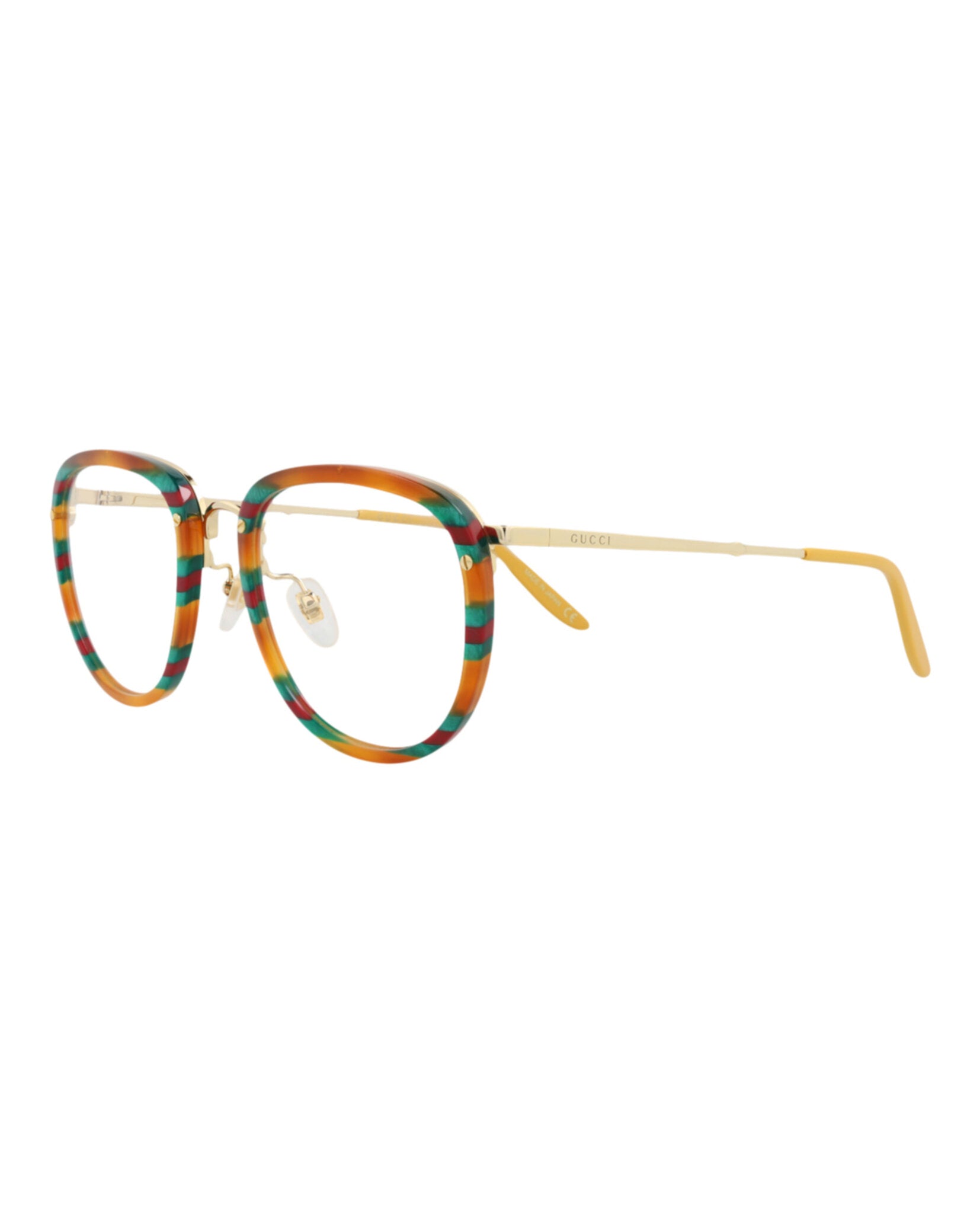 Gucci Mens Square/Rectangle Havana Gold Transparent Fashion Designer Eyewear