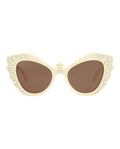 Gucci Womens Cat Eye Ivory Ivory Brown Fashion Designer Eyewear Ivory Ivory Brown