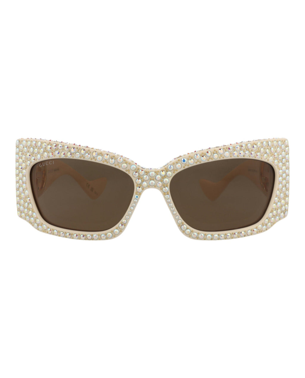 Gucci Womens Shield/Wrap Ivory Ivory Brown Fashion Designer Eyewear