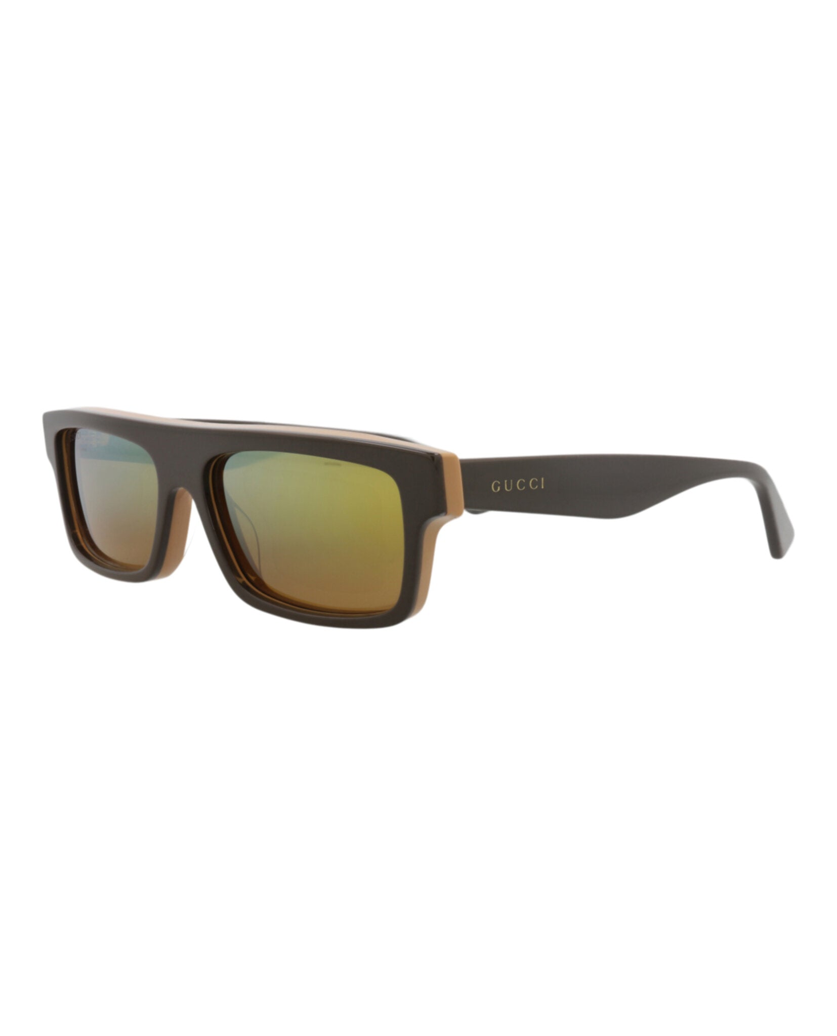 Gucci Mens Square/Rectangle Brown Brown Gold Fashion Designer Eyewear