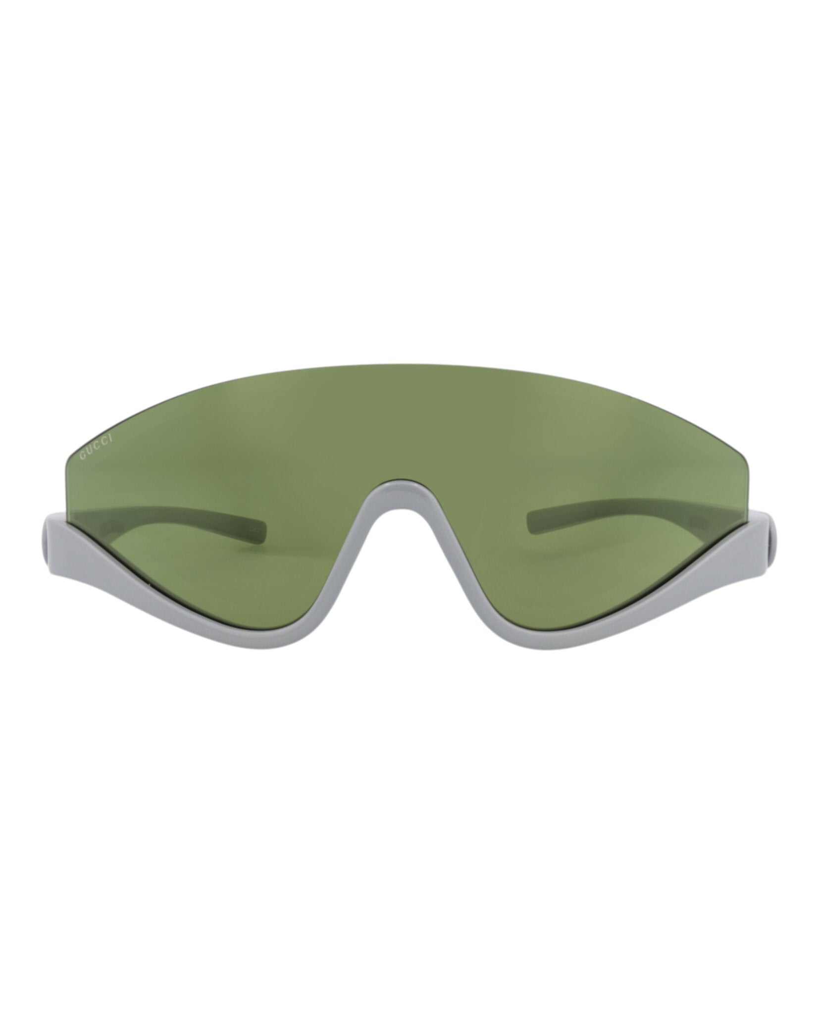 Gucci Womens Shield/Wrap Silver Silver Green Fashion Designer Eyewear