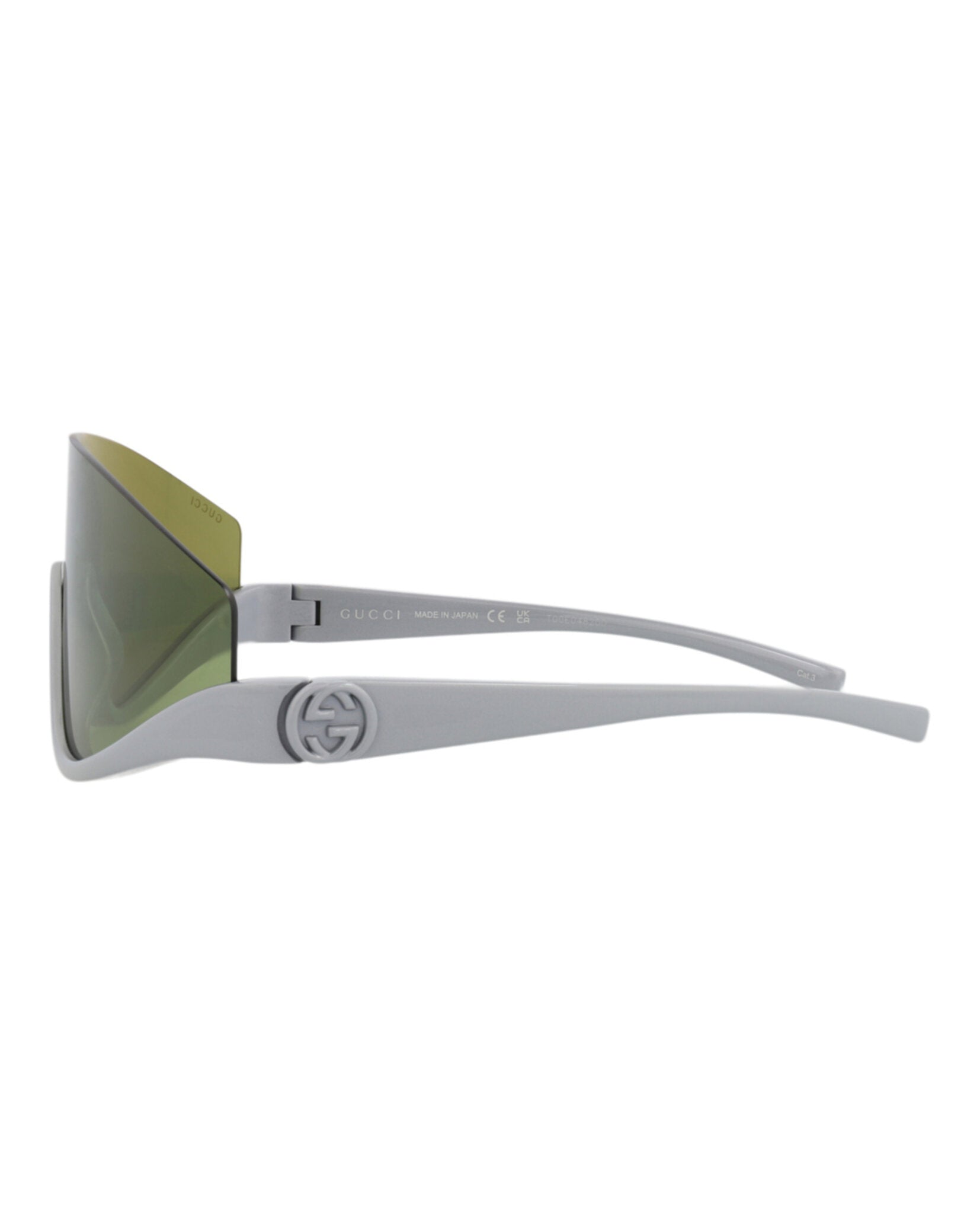 Gucci Womens Shield/Wrap Silver Silver Green Fashion Designer Eyewear