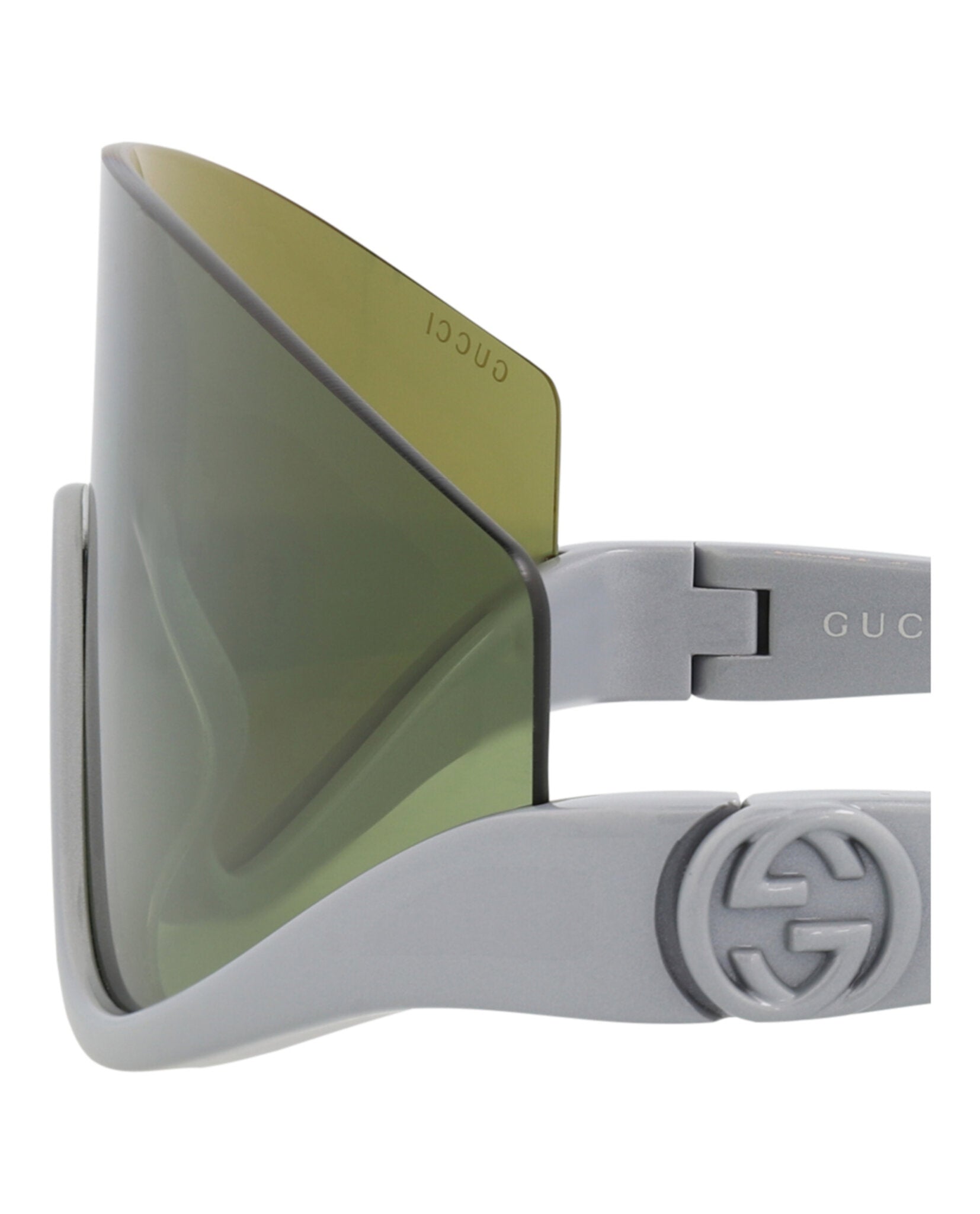 Gucci Womens Shield/Wrap Silver Silver Green Fashion Designer Eyewear