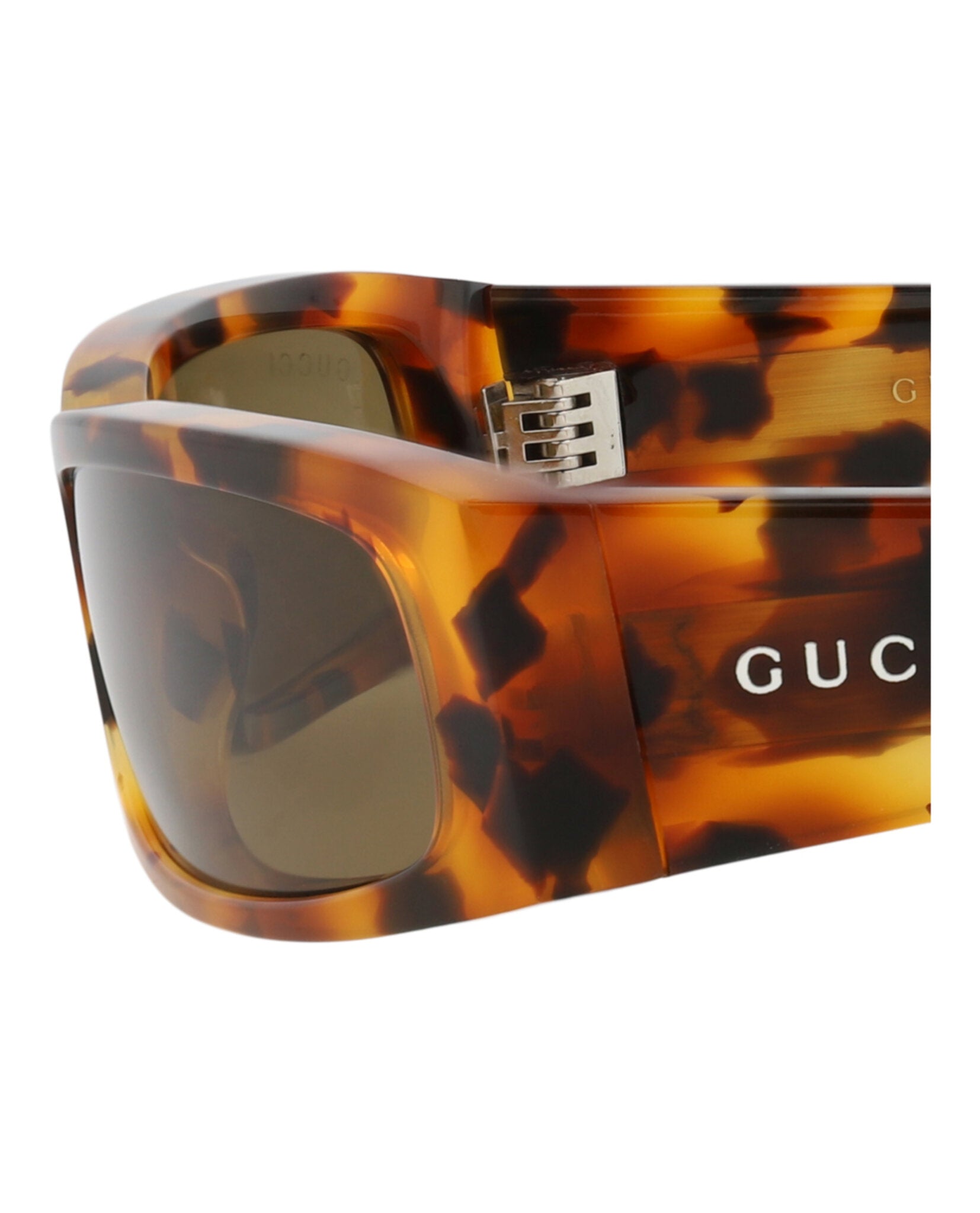 Gucci Mens Square/Rectangle Havana Havana Brown Fashion Designer Eyewear
