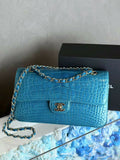 Chanel Vintage Medium Turquoise Crocodile Classic Flap Bag