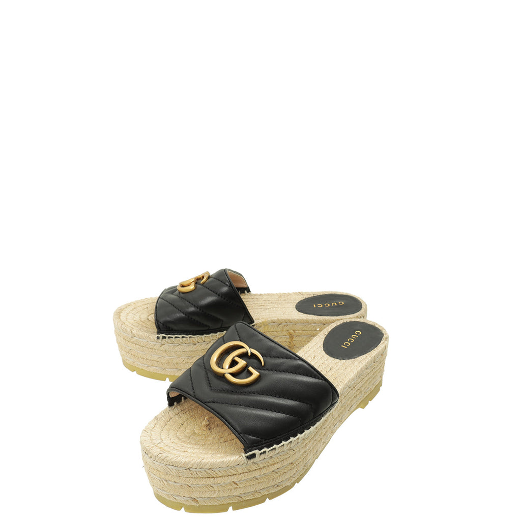 Gucci Black GG Marmont Espadrille Slide Sandals 37