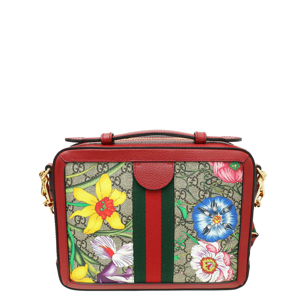 Gucci Red GG Supreme Ophidia Floral Small Bag
