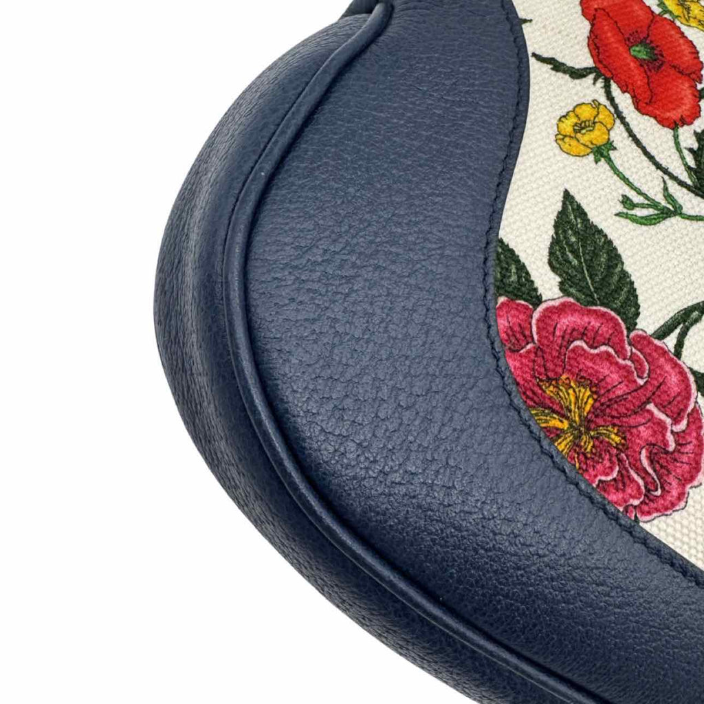 GUCCI Canvas Jackie Flora Medium Hobo Bag Navy