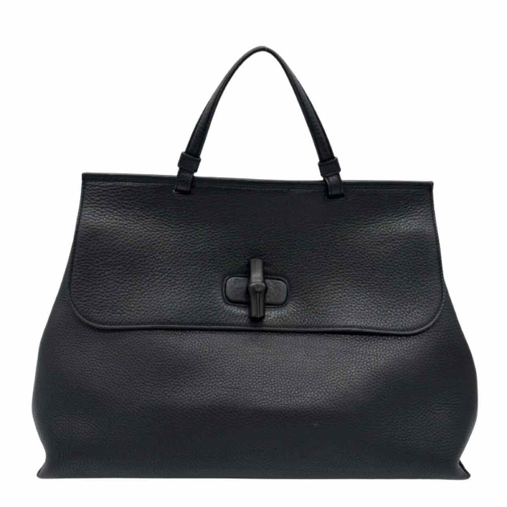 GUCCI Cellarius Calfskin Large Bamboo Daily Top Handle Bag Black
