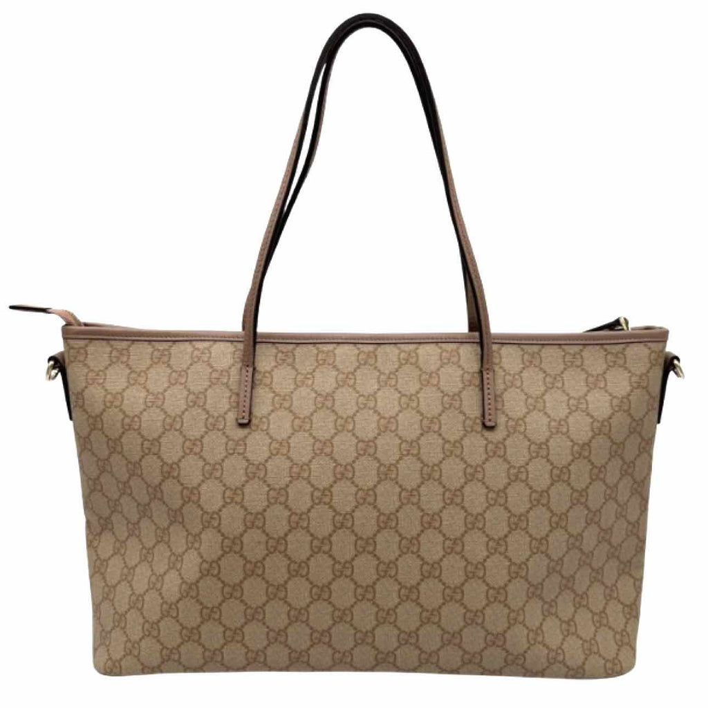 GUCCI GG Supreme Monogram Canvas Tote Bag Beige