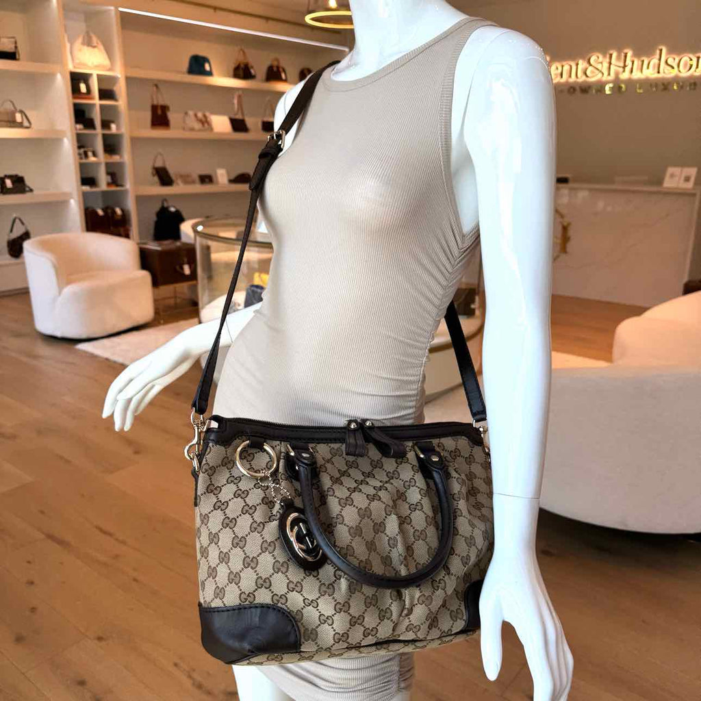 GUCCI Monogram Medium Sukey Tote Brown