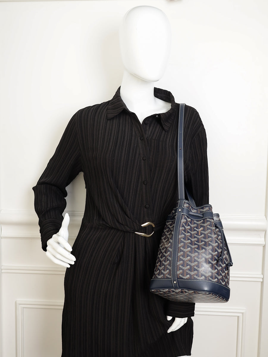 Goyard Navy Blue Goyardine Petit Flot Bucket Bag