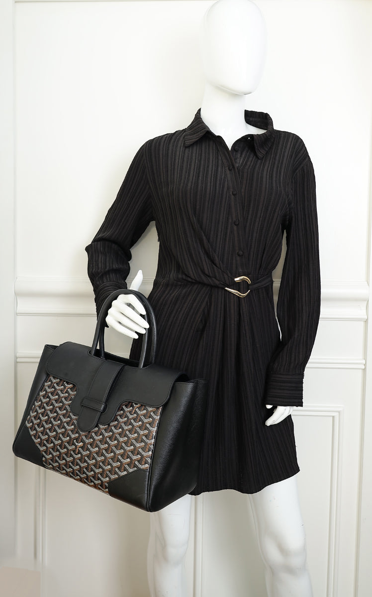 Goyard Black Goyardine Cabas Saigon MM Tote Bag