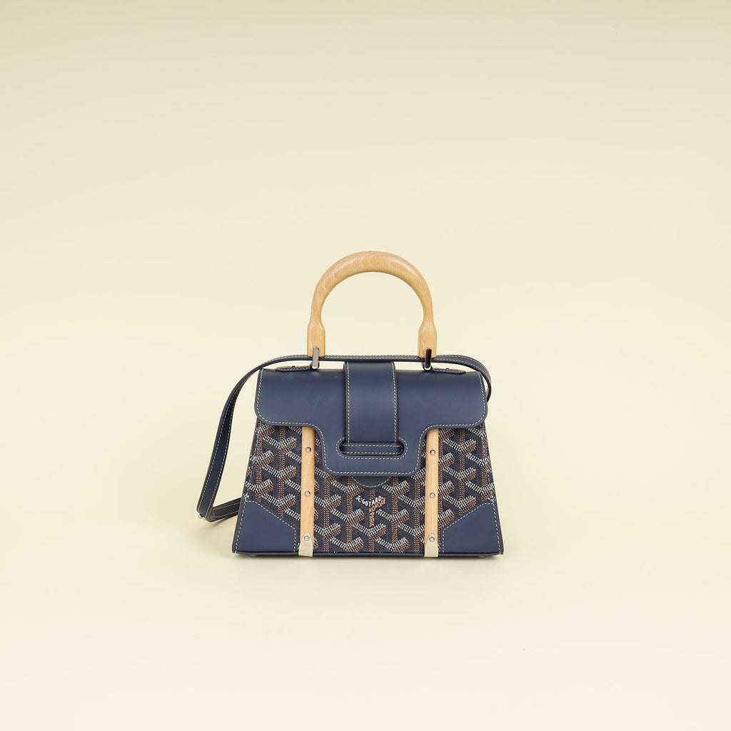 Goyard Navy Blue Goyardine Saigon Structure Mini Bag