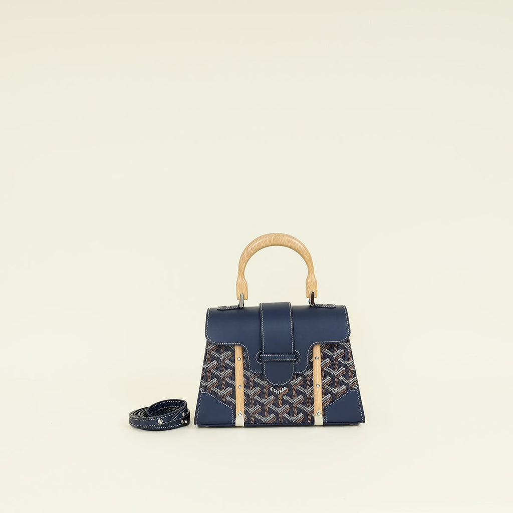 Goyard Navy Blue Goyardine Saigon Structure Mini Bag