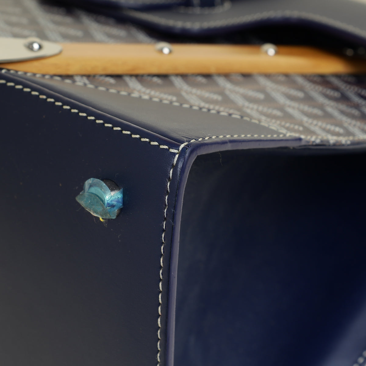 Goyard Navy Blue Goyardine Saigon Structure GM Bag