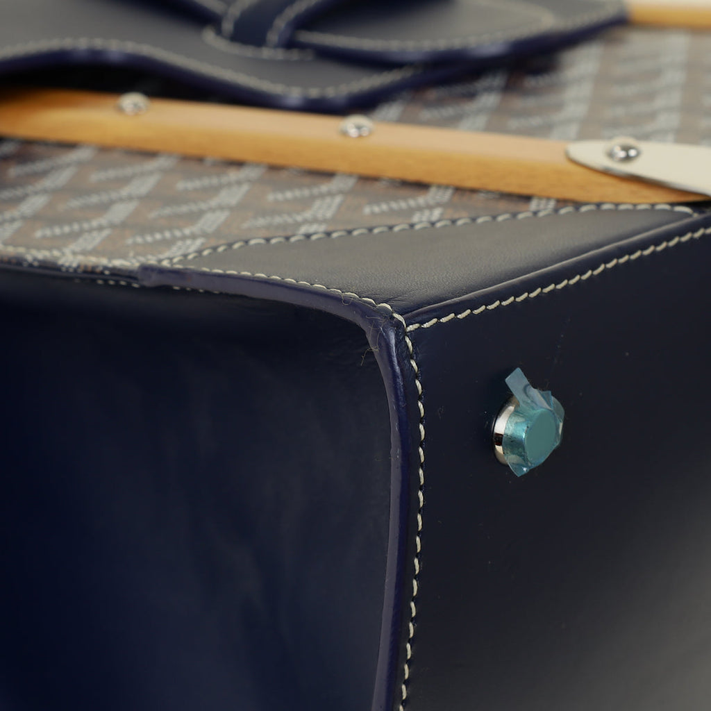 Goyard Navy Blue Goyardine Saigon Structure GM Bag