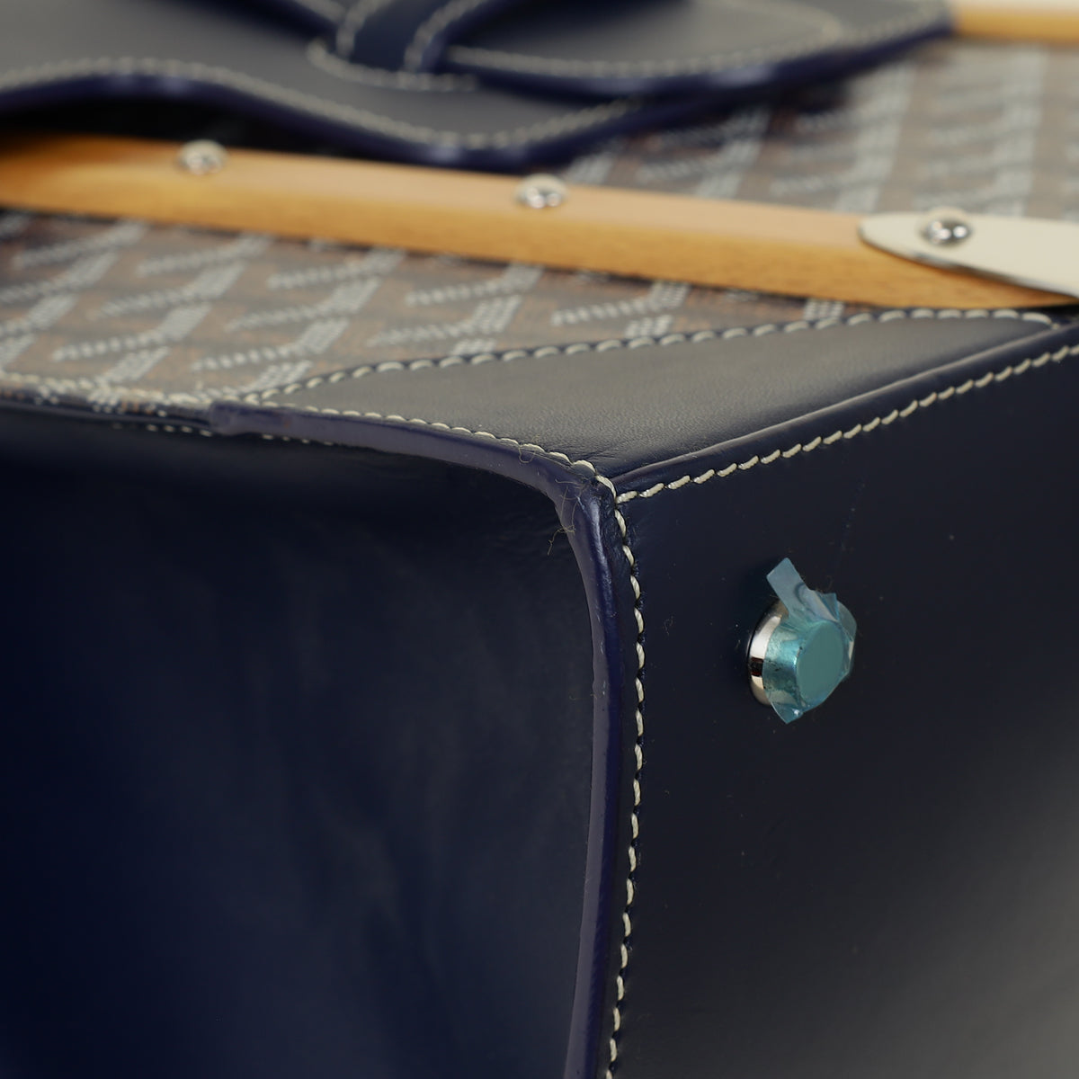 Goyard Navy Blue Goyardine Saigon Structure GM Bag