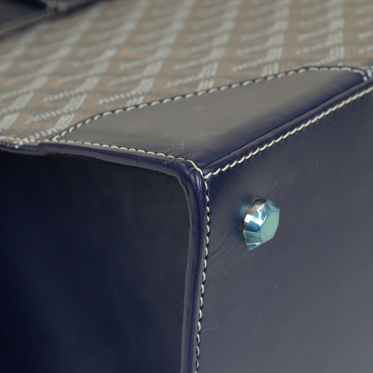 Goyard Navy Blue Goyardine Saigon Structure GM Bag