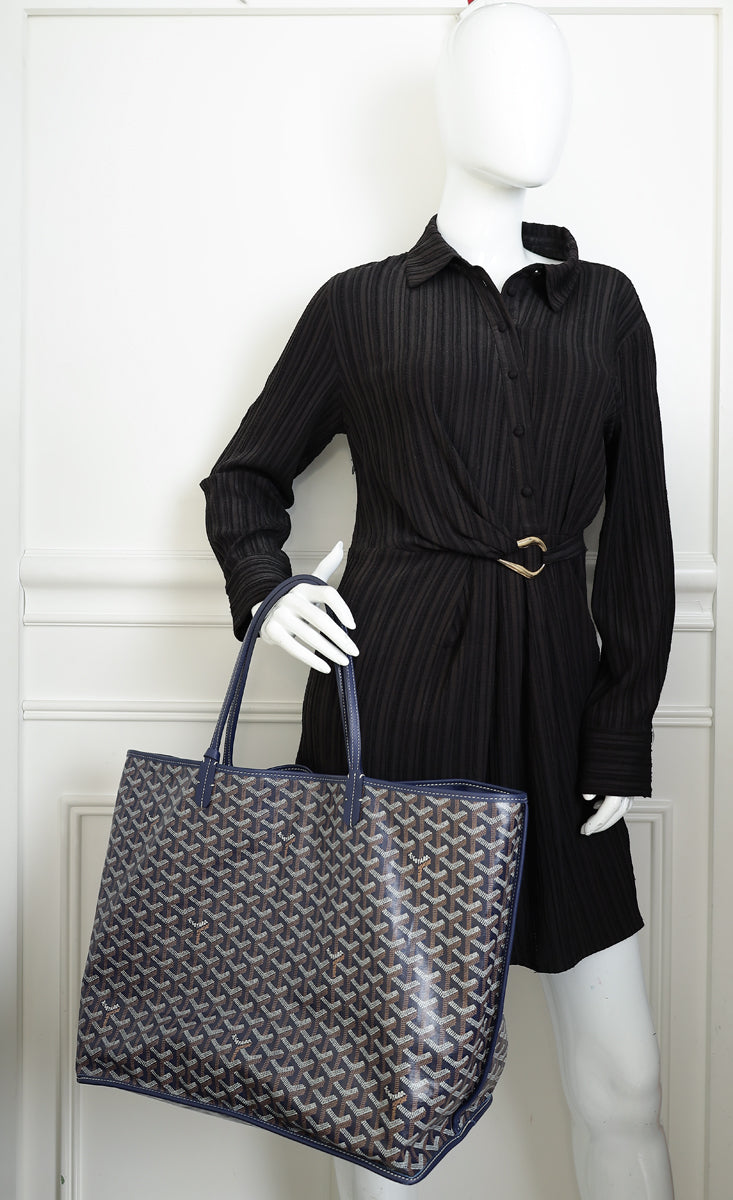 Goyard Navy Blue Goyardine Anjou GM Reversible Bag