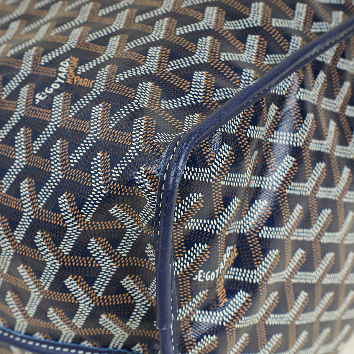 Goyard Navy Blue Goyardine Anjou GM Reversible Bag