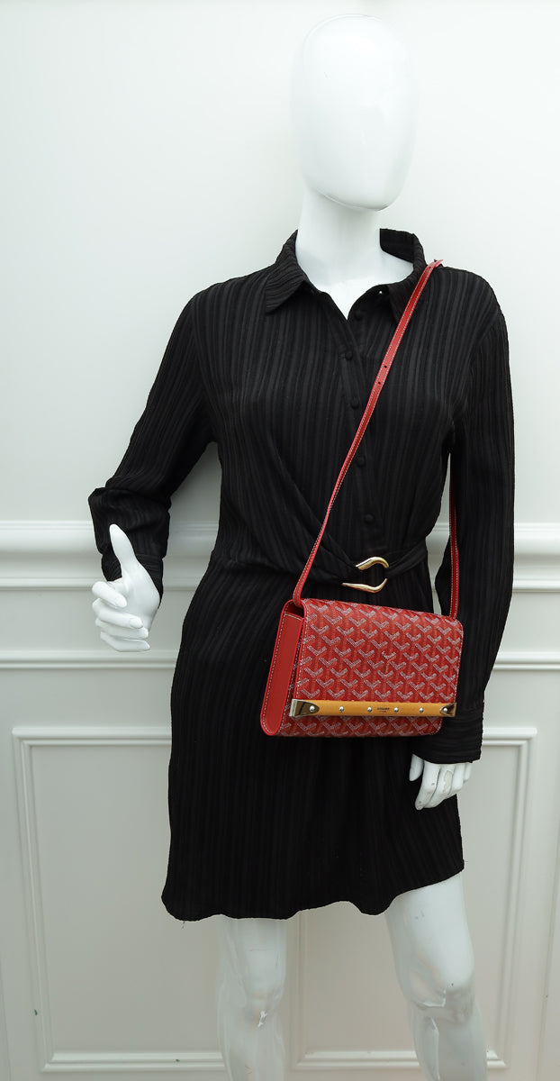 Goyard Red Goyardine Monte Carlo Bois Clutch With Strap