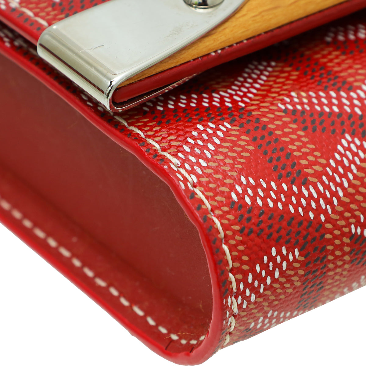 Goyard Red Goyardine Monte Carlo Bois Clutch With Strap