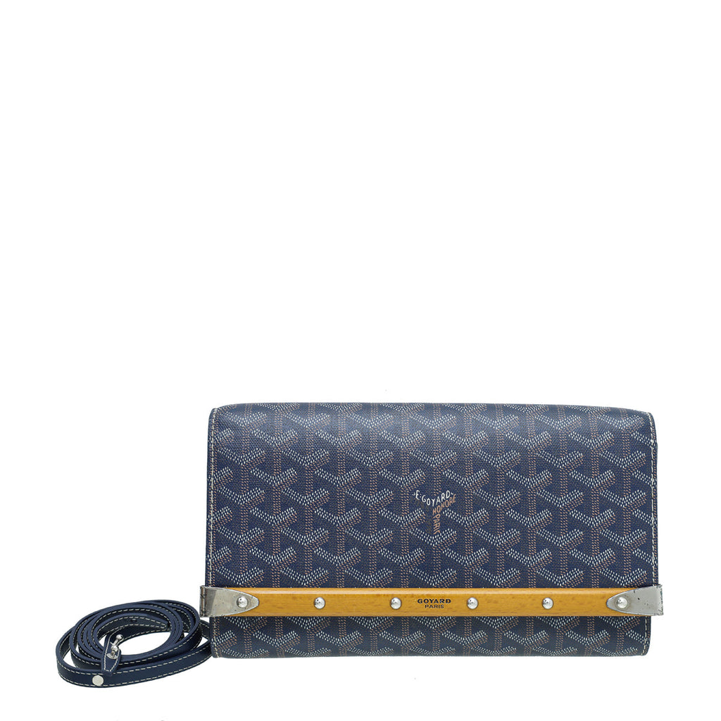 Goyard Navy Blue Goyardine Monte Carlo Bois Clutch