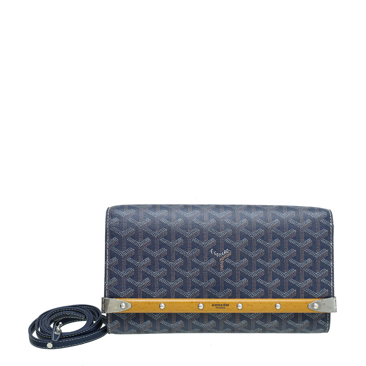 Goyard Navy Blue Goyardine Monte Carlo Bois Clutch
