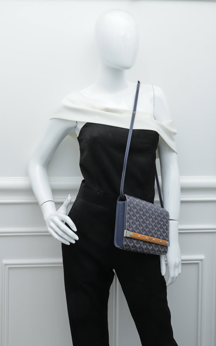 Goyard Navy Blue Goyardine Monte Carlo Bois Clutch