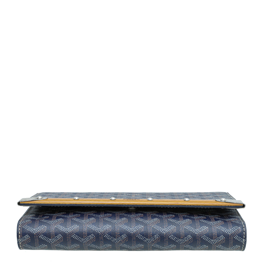 Goyard Navy Blue Goyardine Monte Carlo Bois Clutch