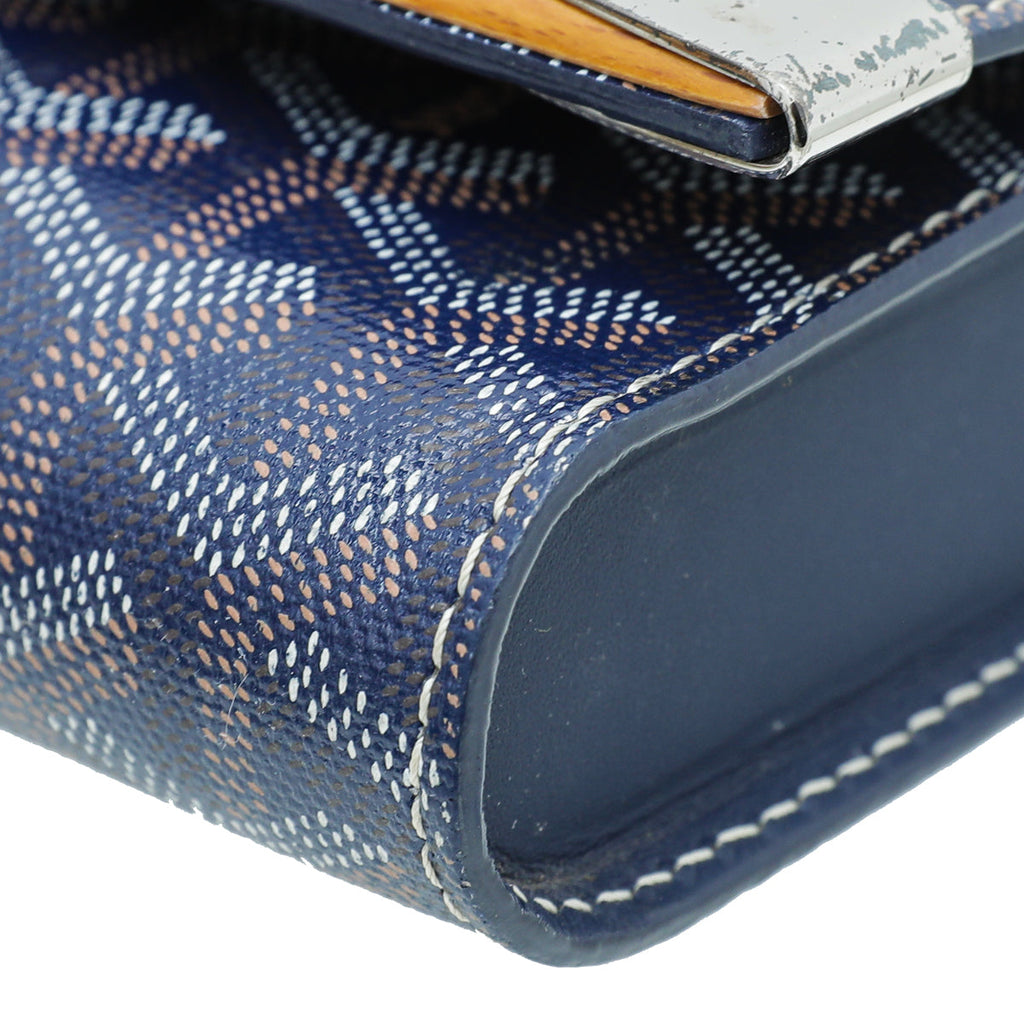 Goyard Navy Blue Goyardine Monte Carlo Bois Clutch