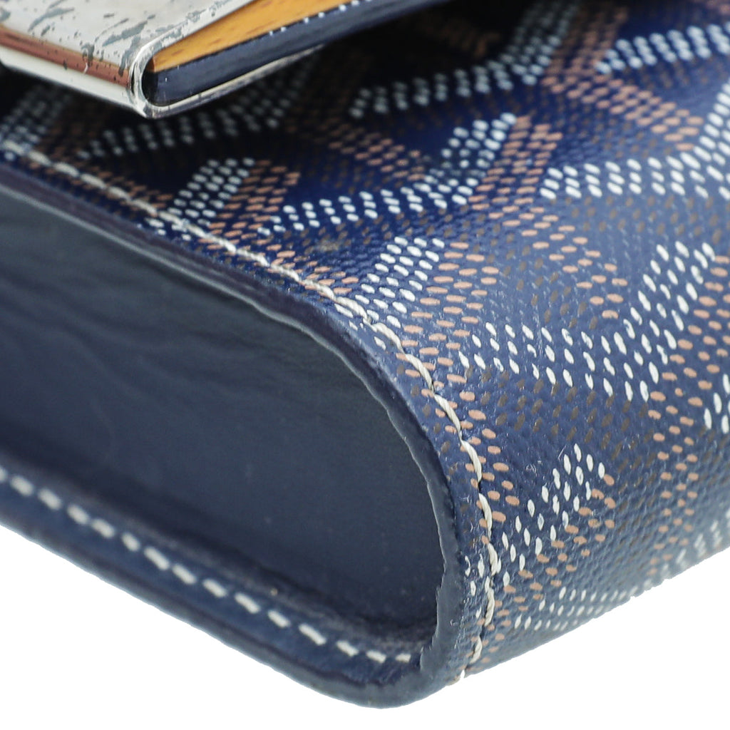 Goyard Navy Blue Goyardine Monte Carlo Bois Clutch