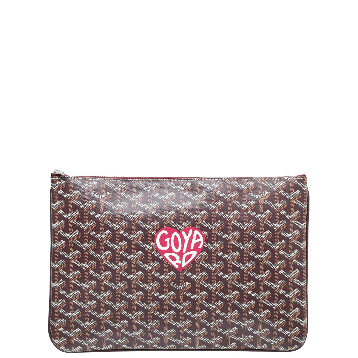 Goyard Burgundy Goyardine Senat Pouch with Heart Print