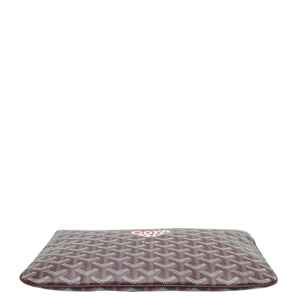 Goyard Burgundy Goyardine Senat Pouch with Heart Print