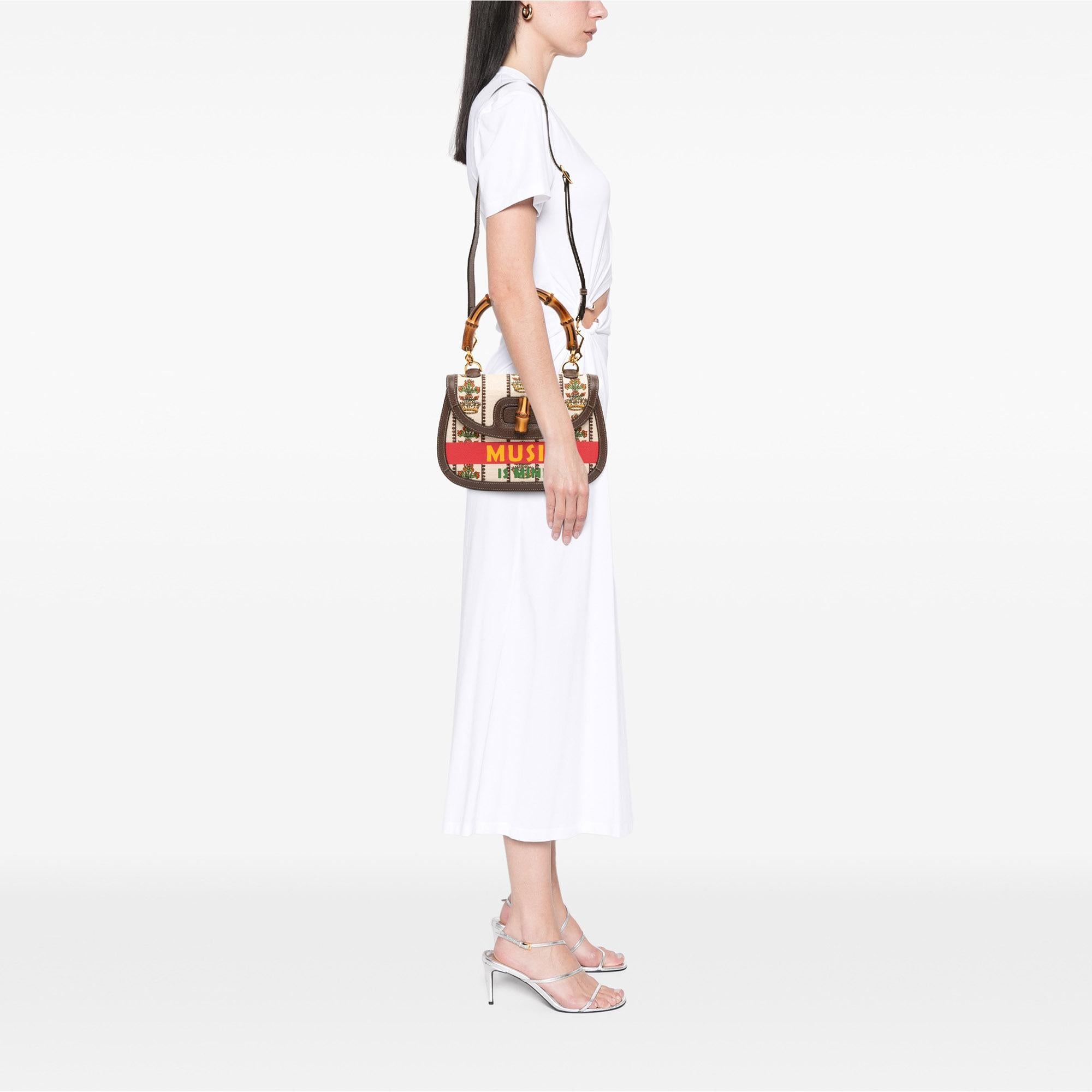 Gucci 100th Anniversary Medium Canvas 1947 Bamboo Top Handle Bag