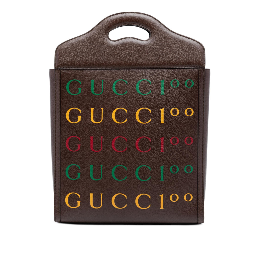 Gucci 100th Anniversary Textured Calfskin Logo Convertible Tote