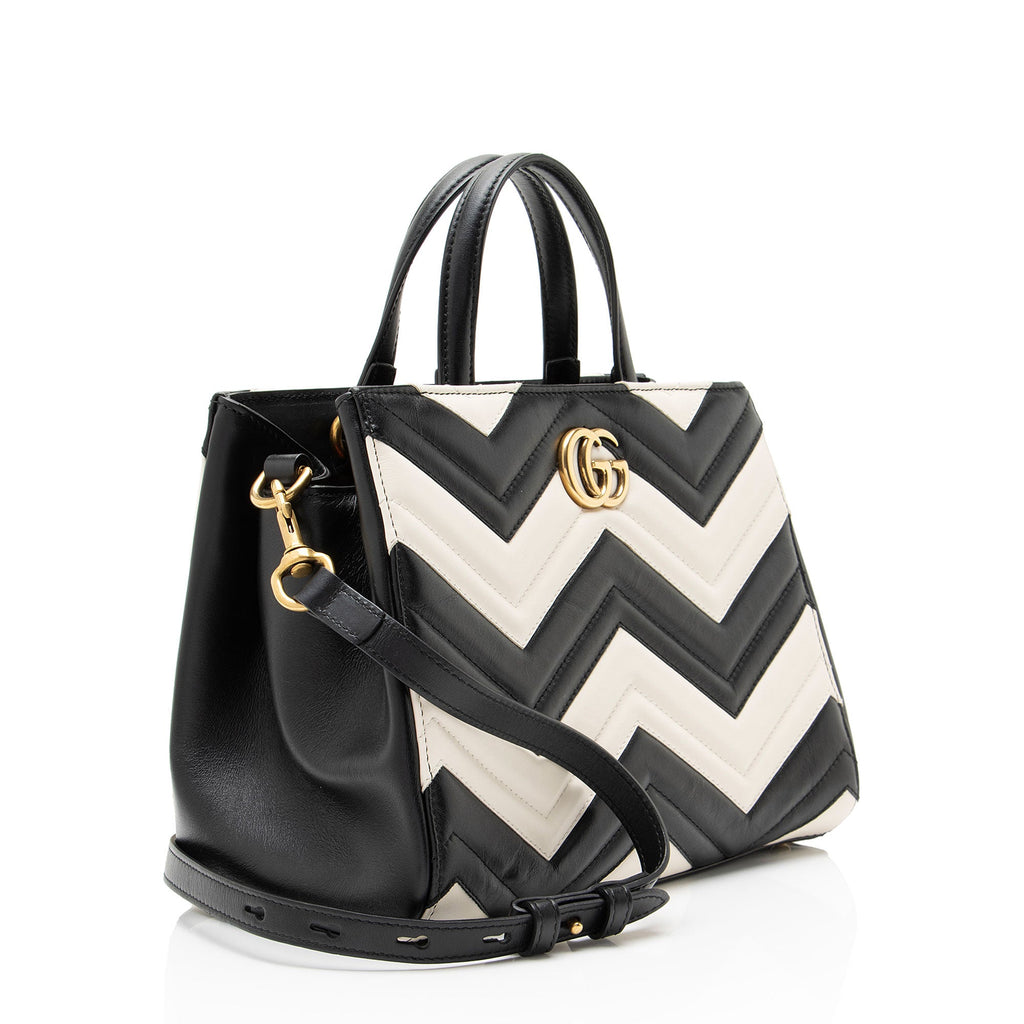 Gucci Bicolor Matelasse Leather GG Marmont Top Handle Small Satchel