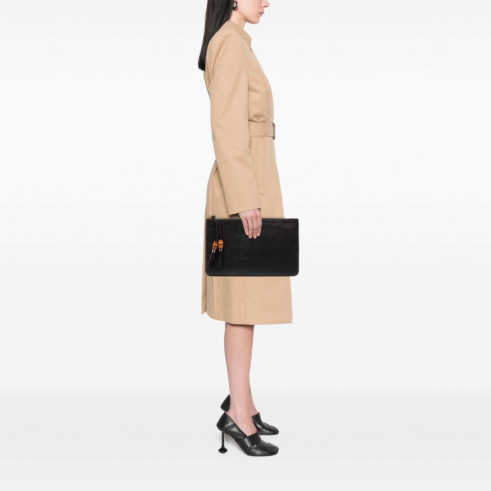 Gucci Calfskin Bamboo Tassel Clutch