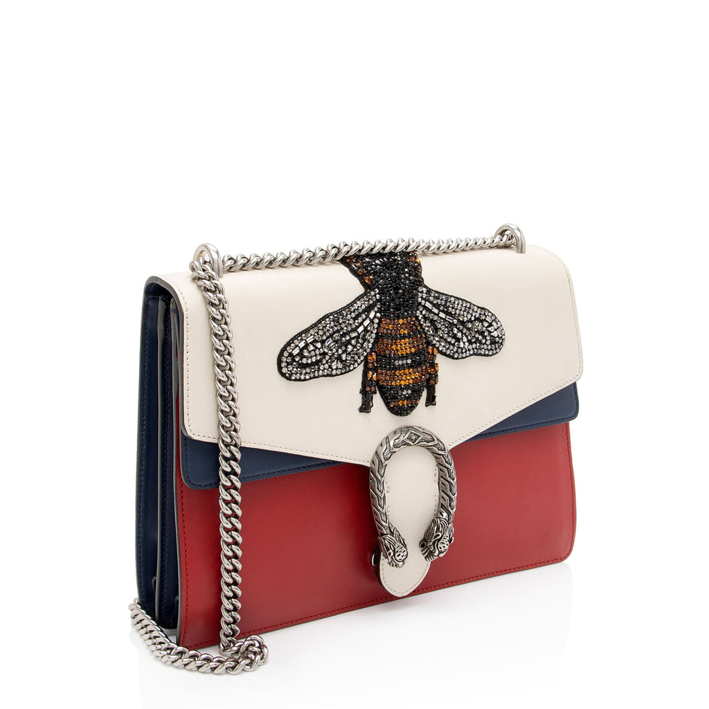 Gucci Calfskin Embroidered Dionysus Bee Medium Shoulder Bag
