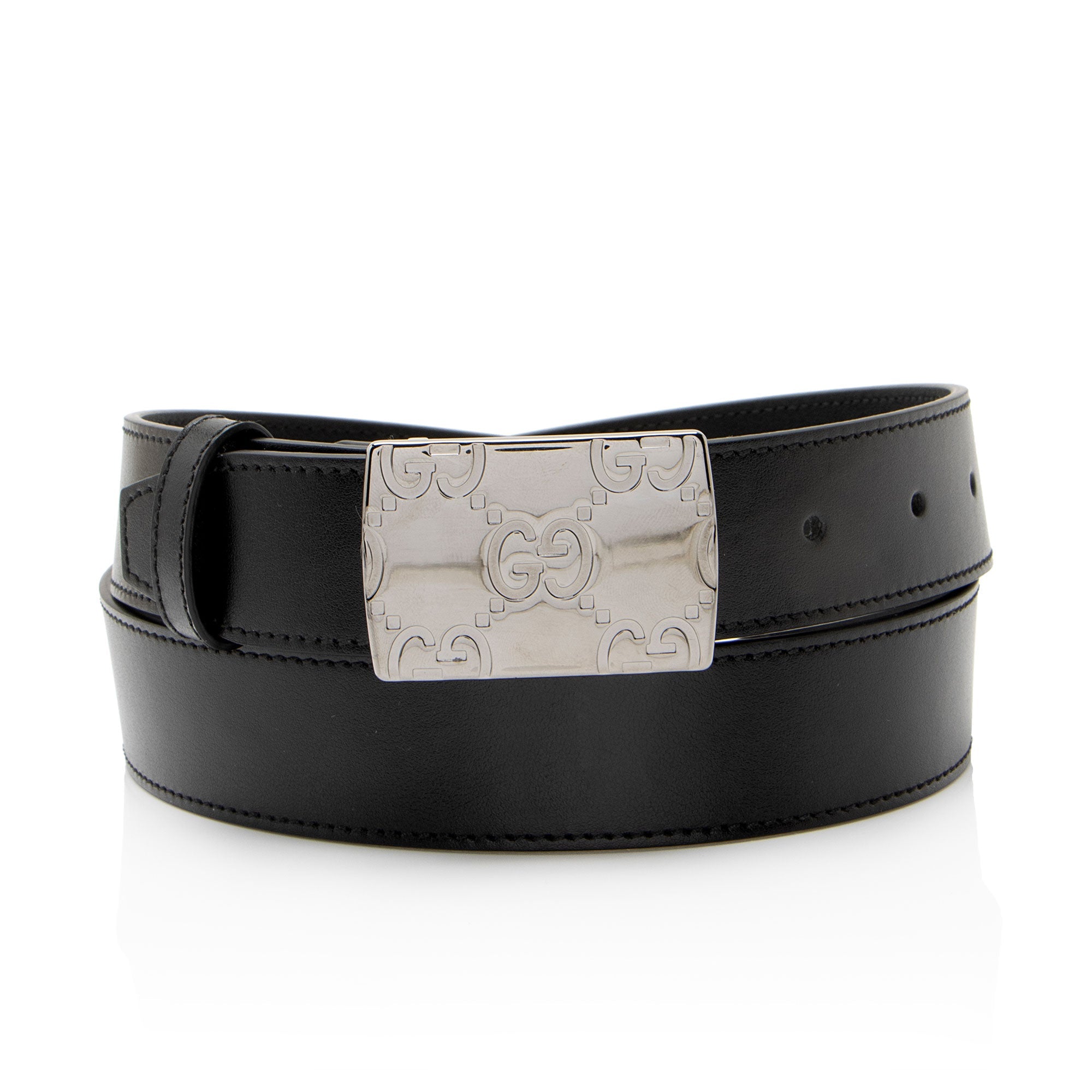 Gucci Calfskin GG Plaque Belt - Size 34 / 85